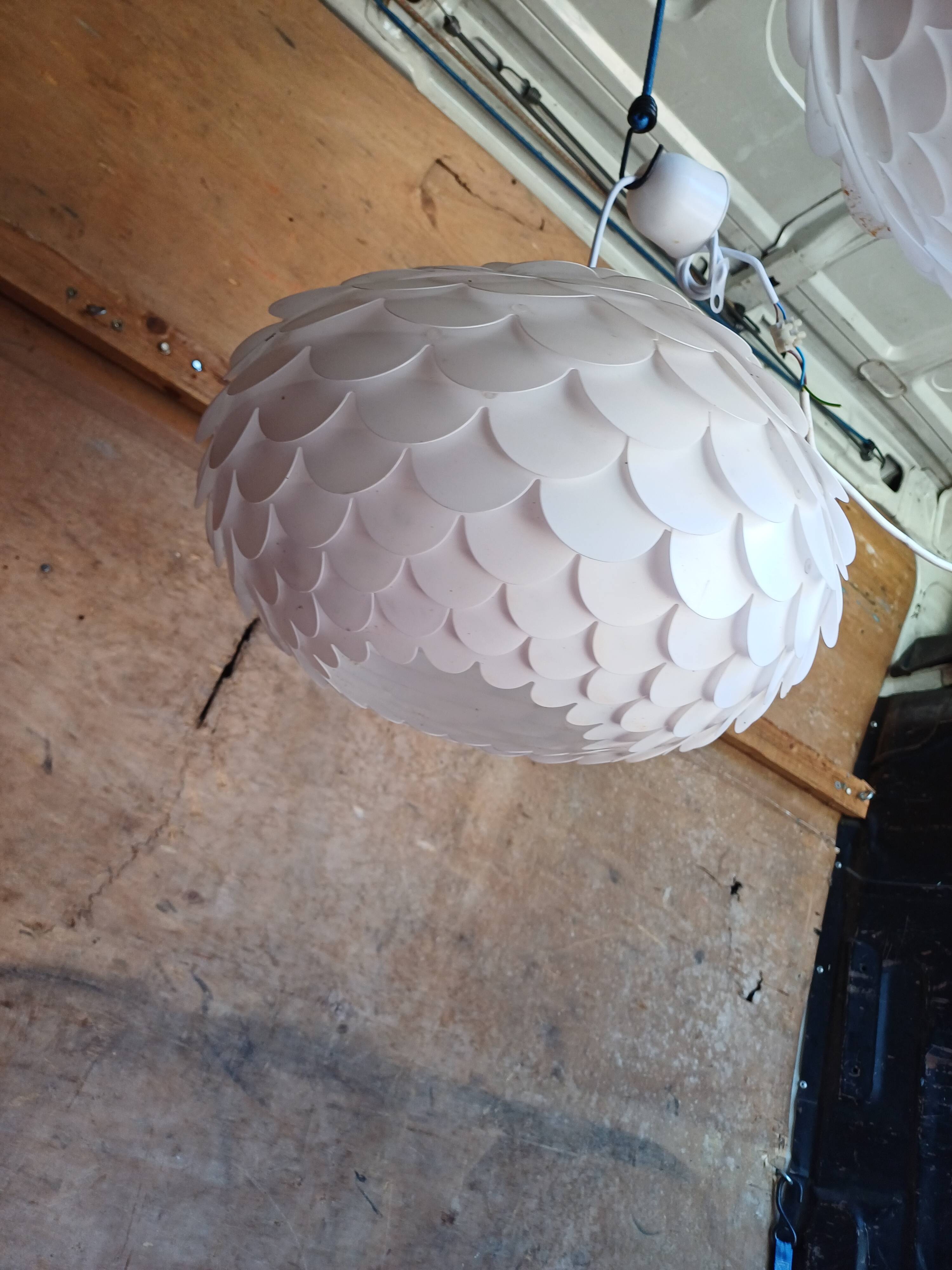 Pair of vintage white plastic pendant lights