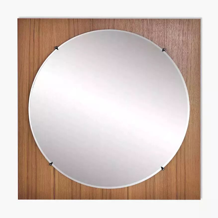 Round mirror from the 60s - 70s on a square wooden frame