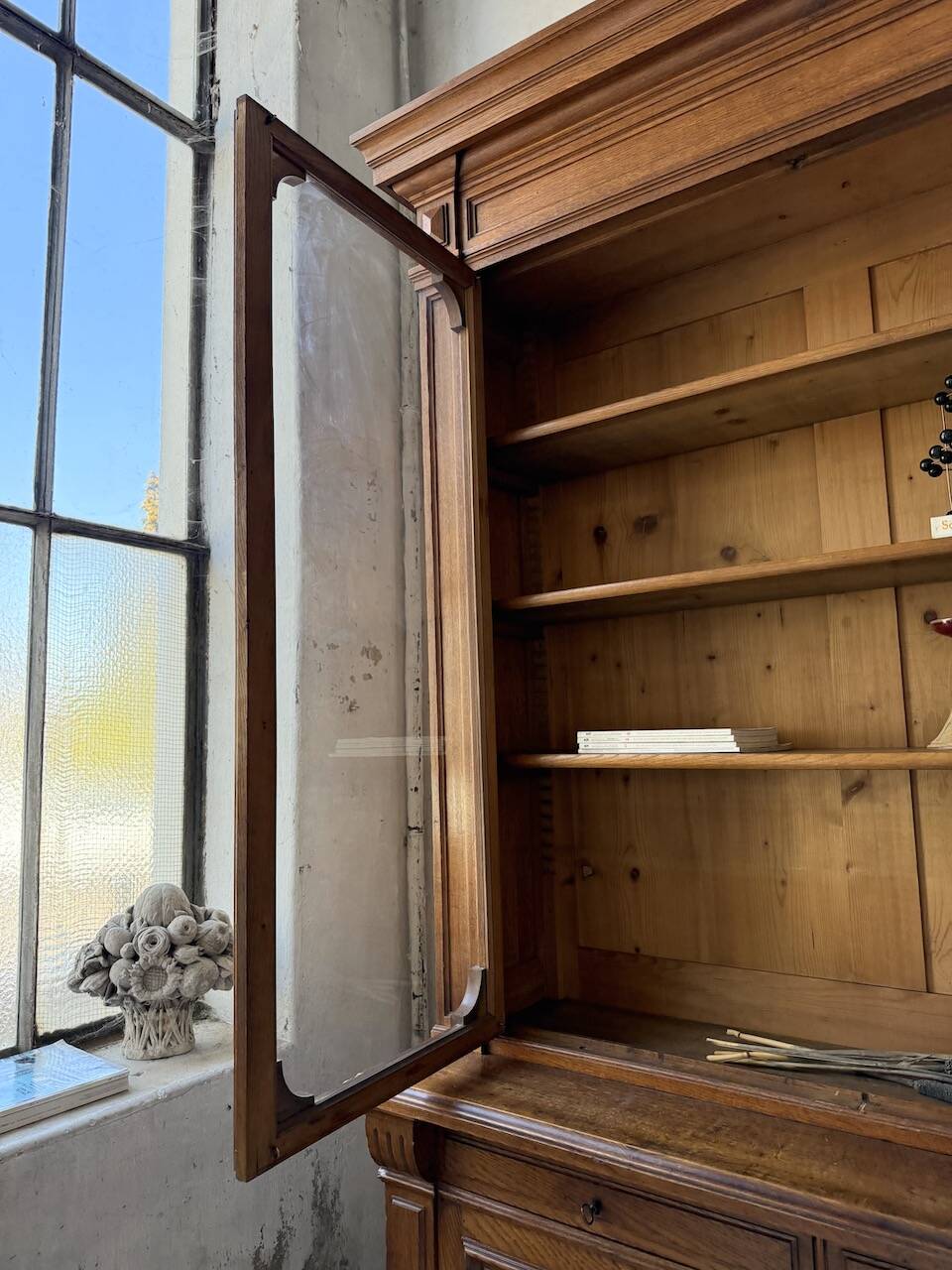 Antique XL Napoleonic oak glass bookcase, 19th century