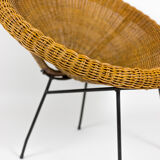Pair of rattan and black metal sun chairs, 1950s