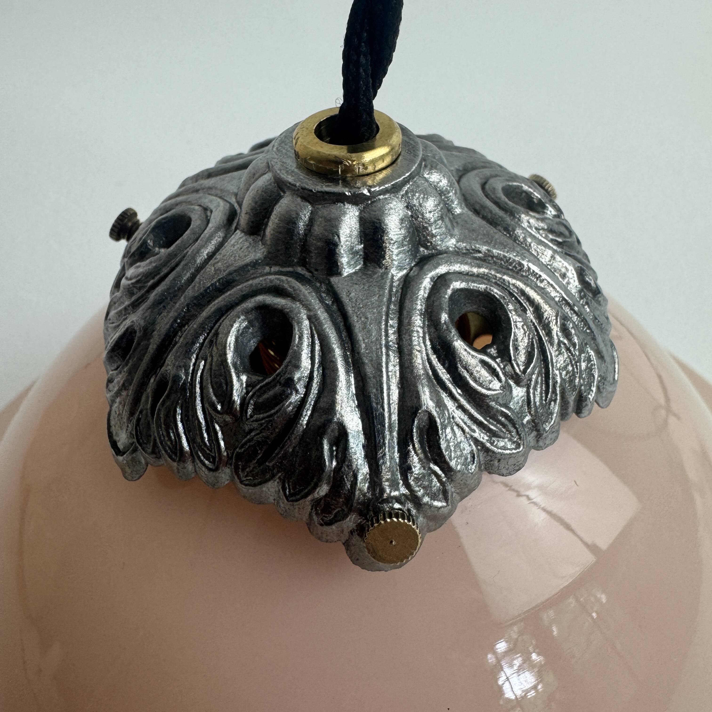 Pair of vintage pink opaline conical suspensions