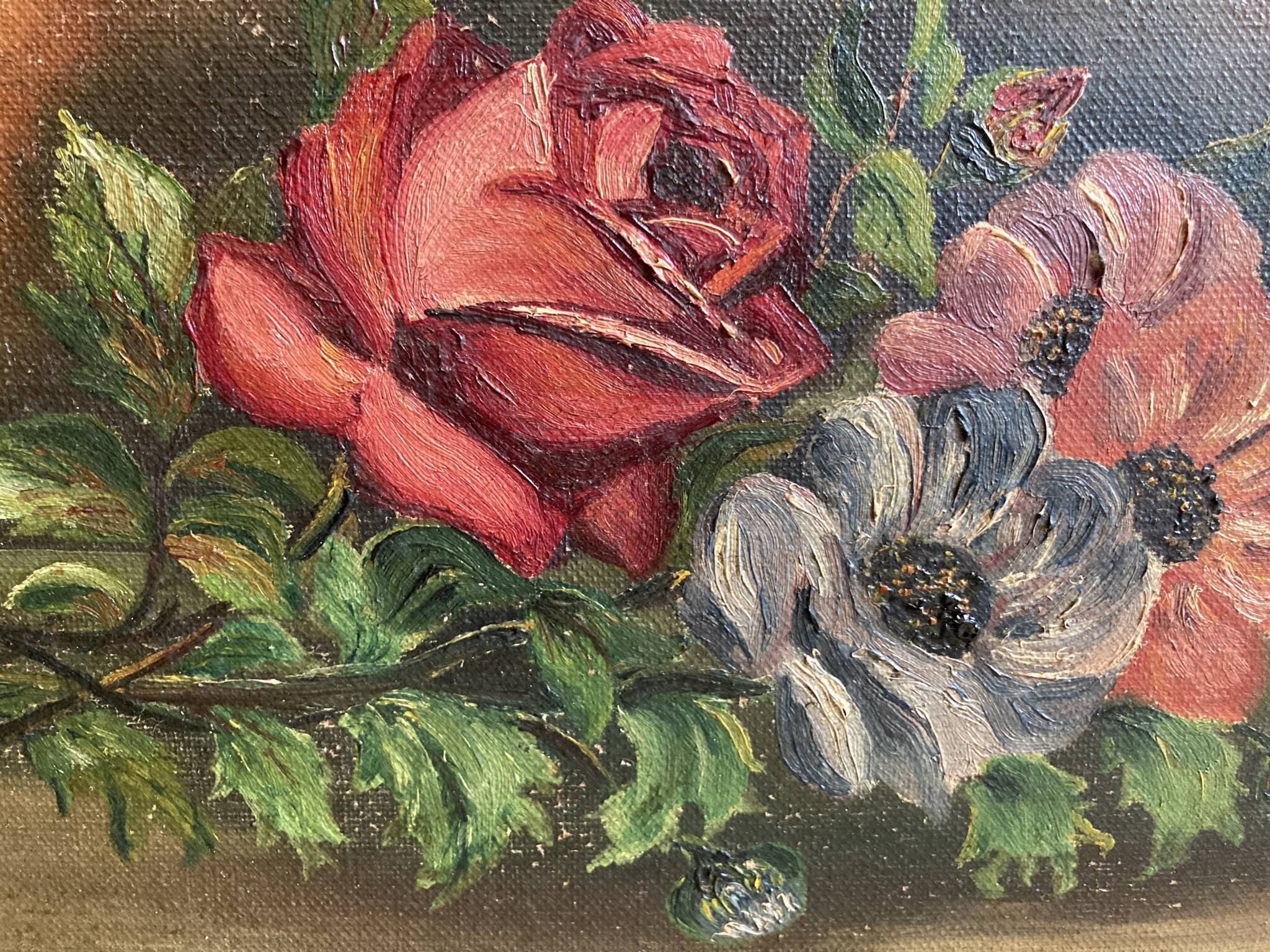 HST, still life with roses and anemone signed and dated 1930