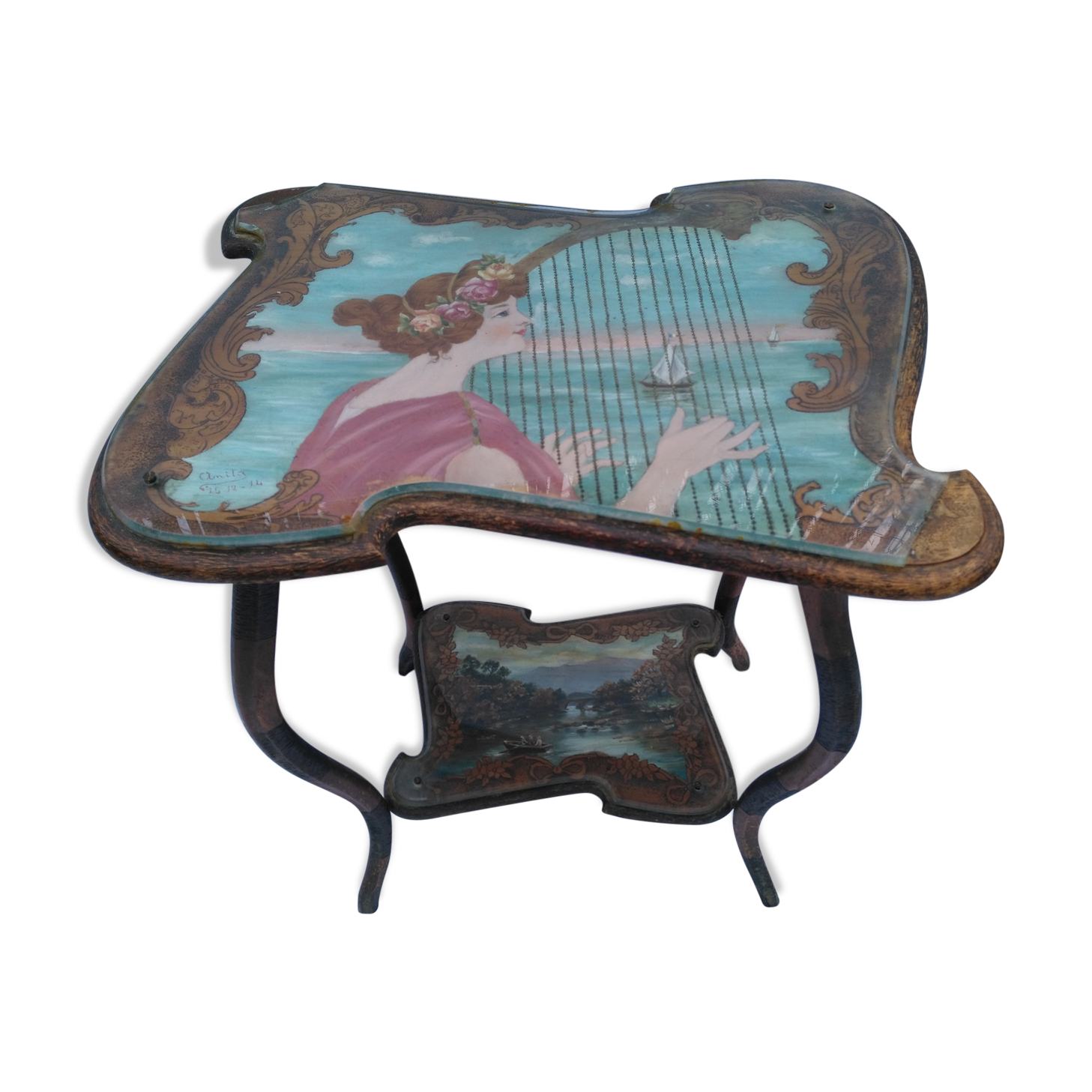 Deserte Art Nouveau painted signed Anita 1914.