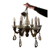 Lustre with patina, pendants and candle holders