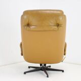 Midcentury Swivel Leather Armchair, Peem, Finland, 1970s