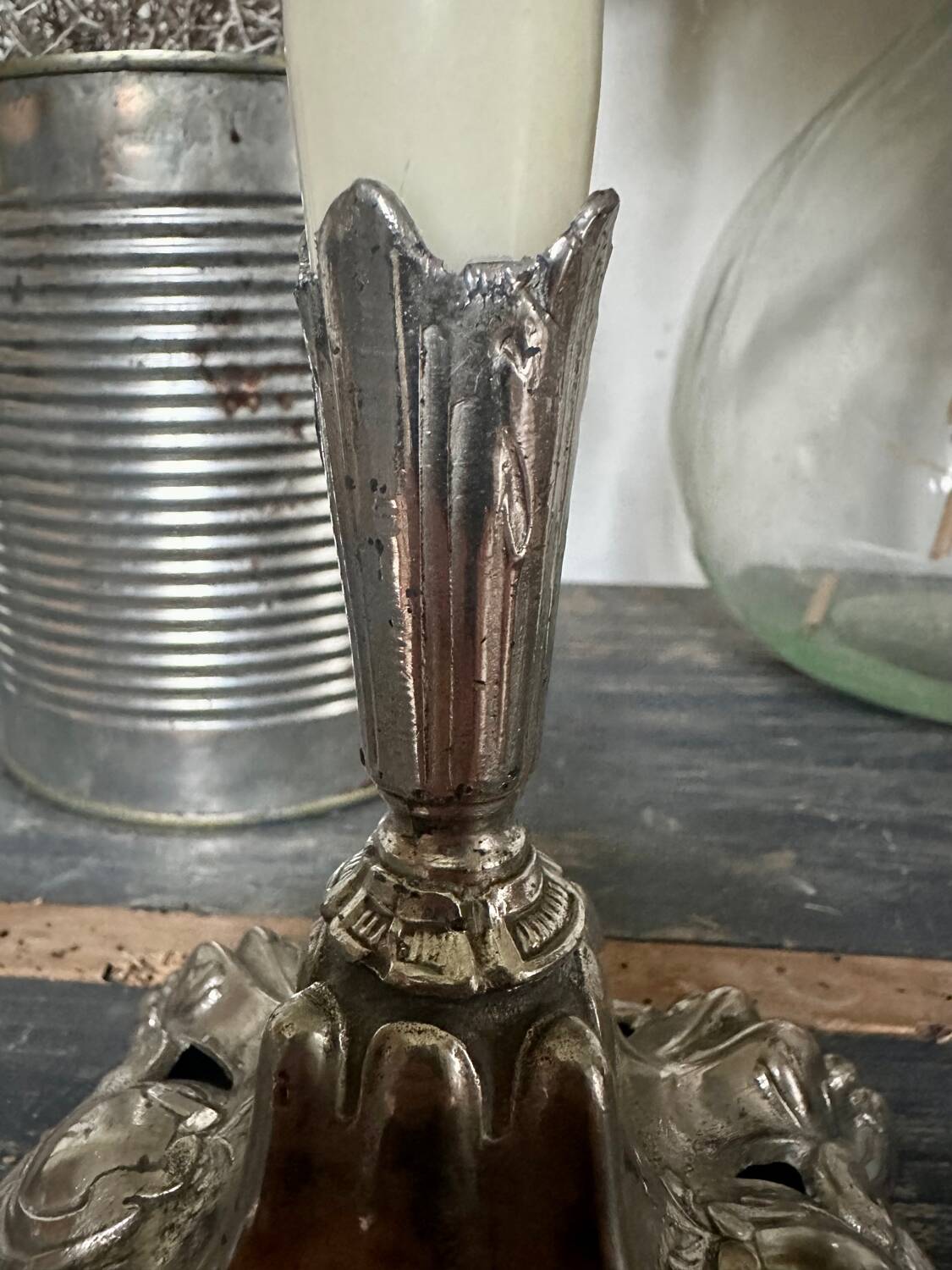 Silver metal candle holder