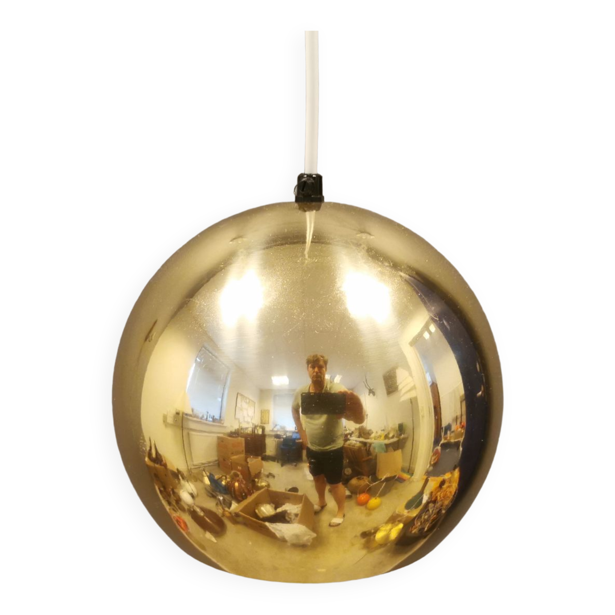 Danish ball lamp from the 80s, in gold colored lacquer.