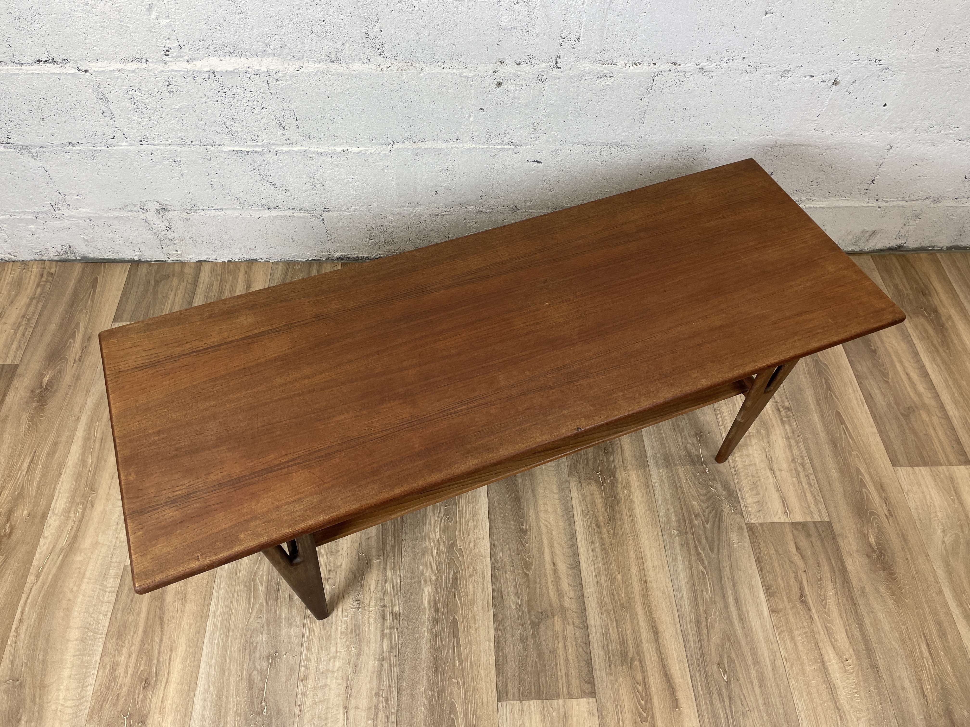 Vintage Scandinavian teak coffee table with bobbin legs, 60s