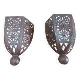 Pair of Moroccan craft wall lights in patinated metal