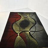 Vintage area rug, mid century, 1960s, abstract psychedelic design, wool rug, low pile rug