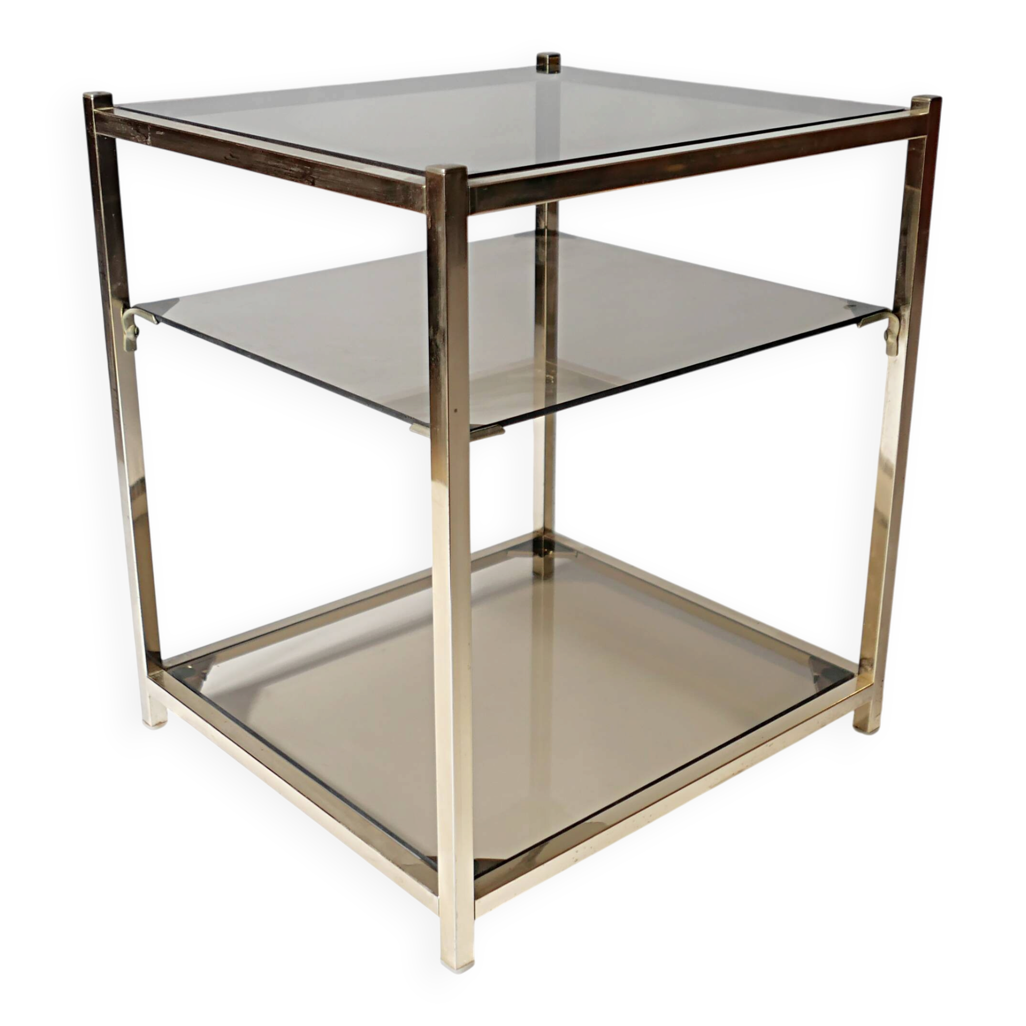 vintage coffee table design 1960s 1970s in gold metal and smoked glass