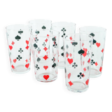 Set of 6 water glasses, Jeu de Cartes motifs, 1970
