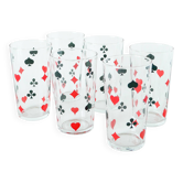 Lot de 6 verres à eau, motifs Jeu de Cartes, 1970