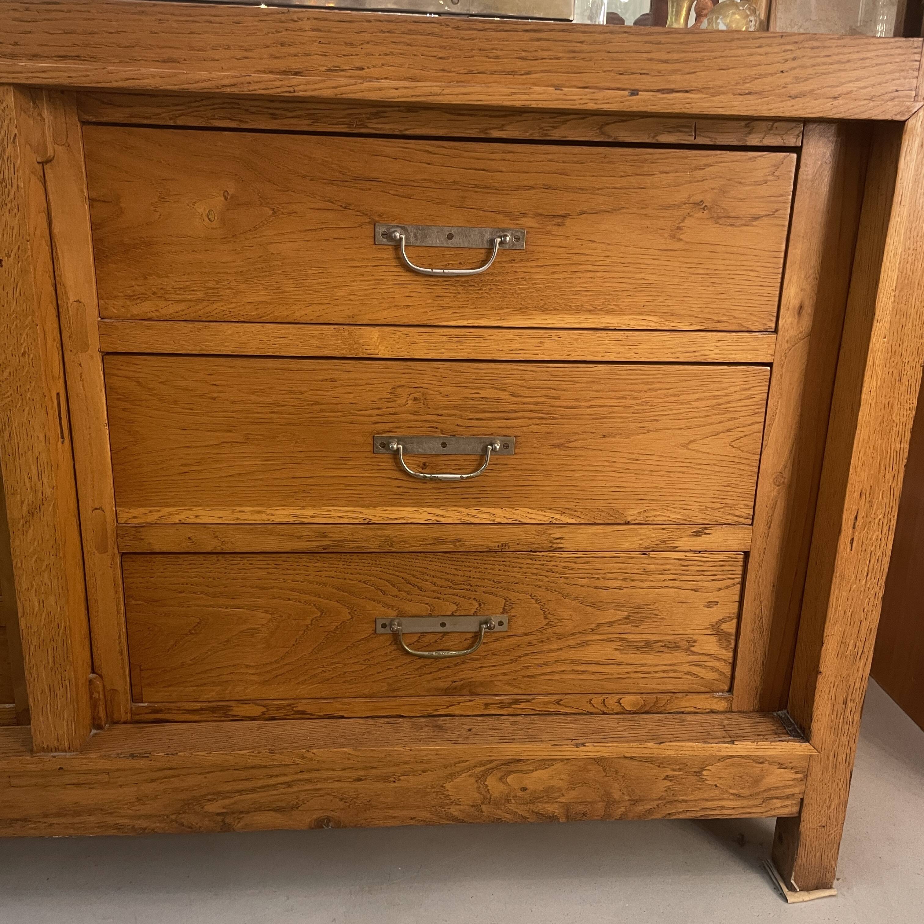 Large antique oak shop display cabinet