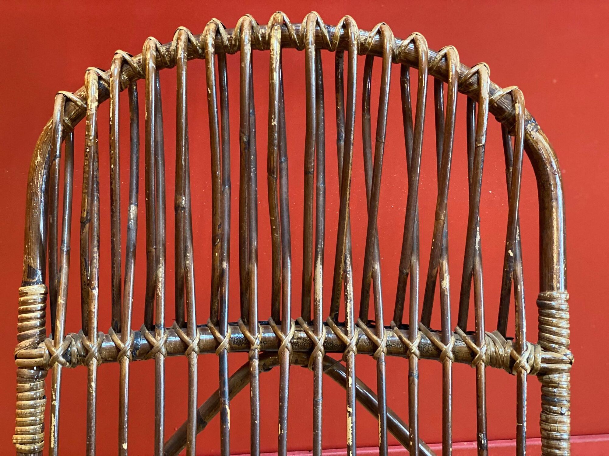 Vintage rocking chair, 60's, rattan and bamboo Rohé Noordwolde