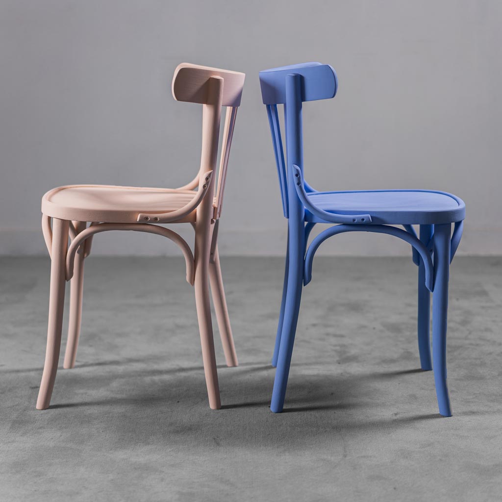 Set of 4 chairs in multicolor 50s vintage modern wood