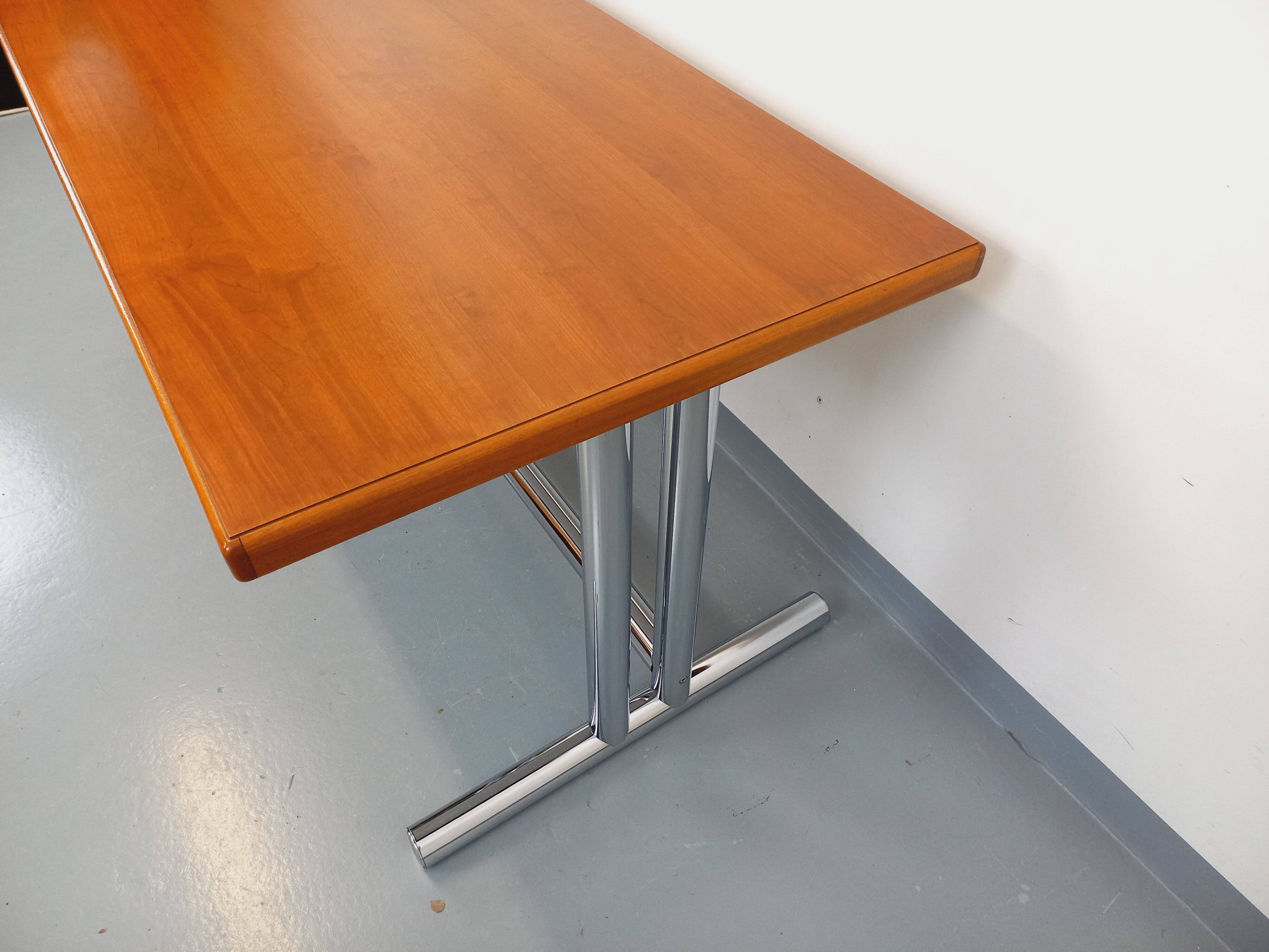 Vintage walnut and chrome metal desk from the 1970s.