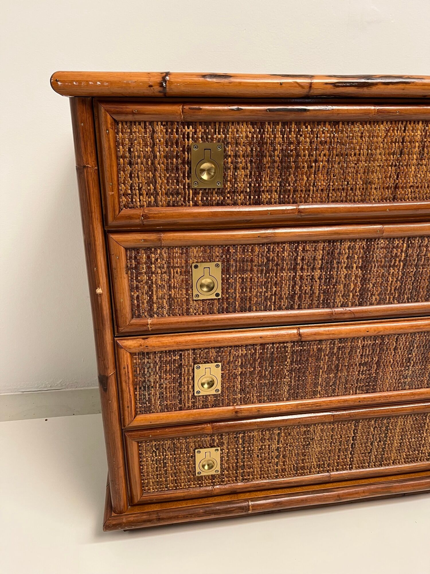 Vintage chest of drawers in bamboo and wicker 1970