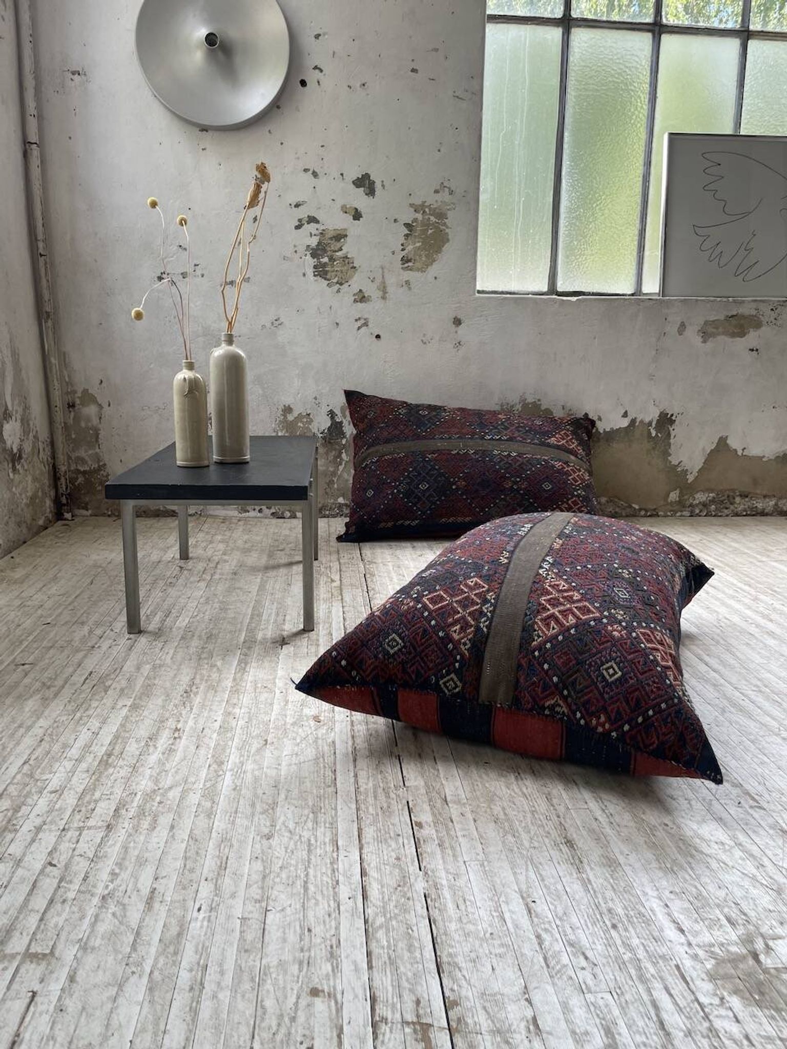 Pair of vintage XXL Kilim cushions
