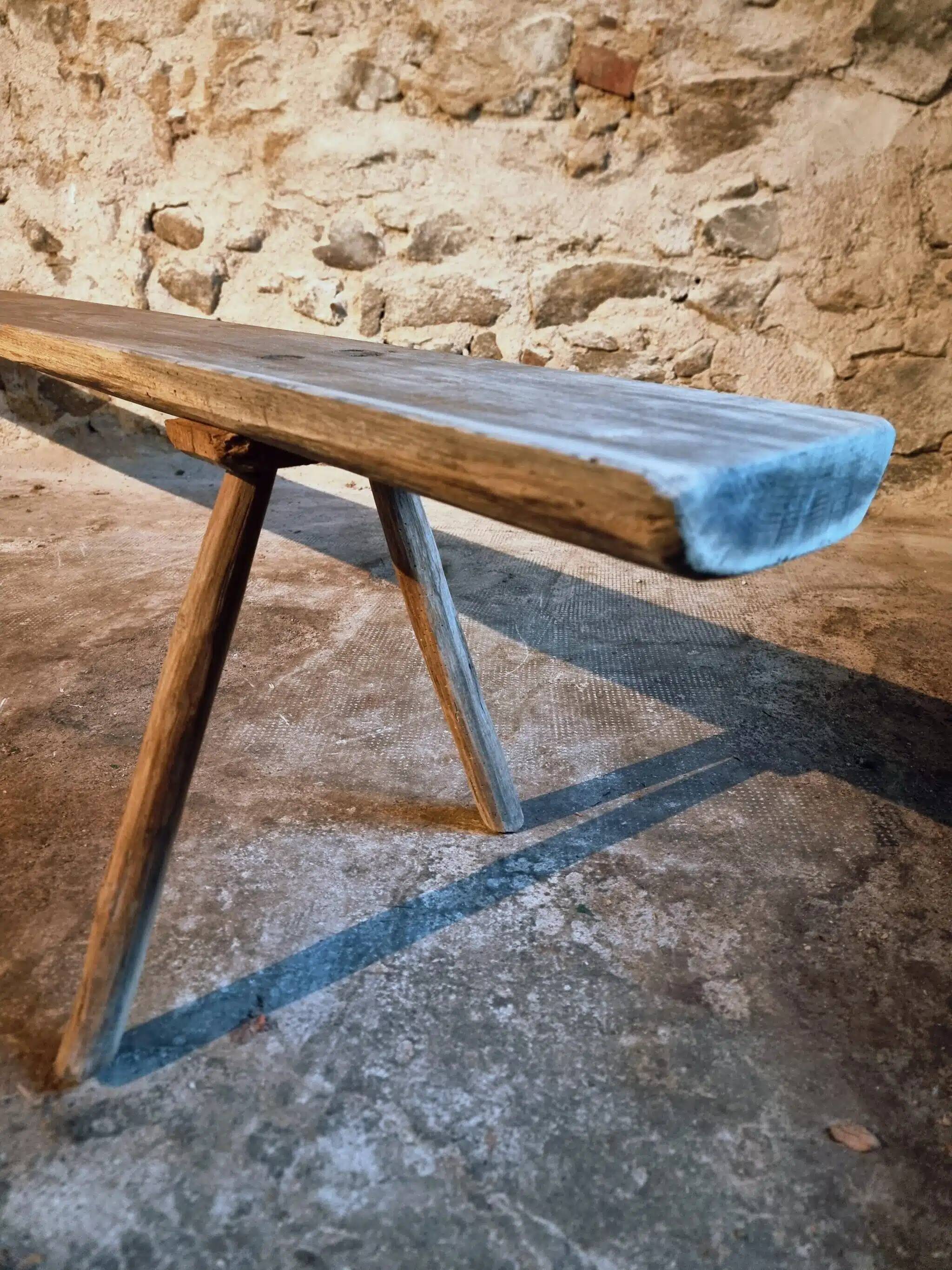 Antique primitive oak bench – Circa 1900, Allier region, France