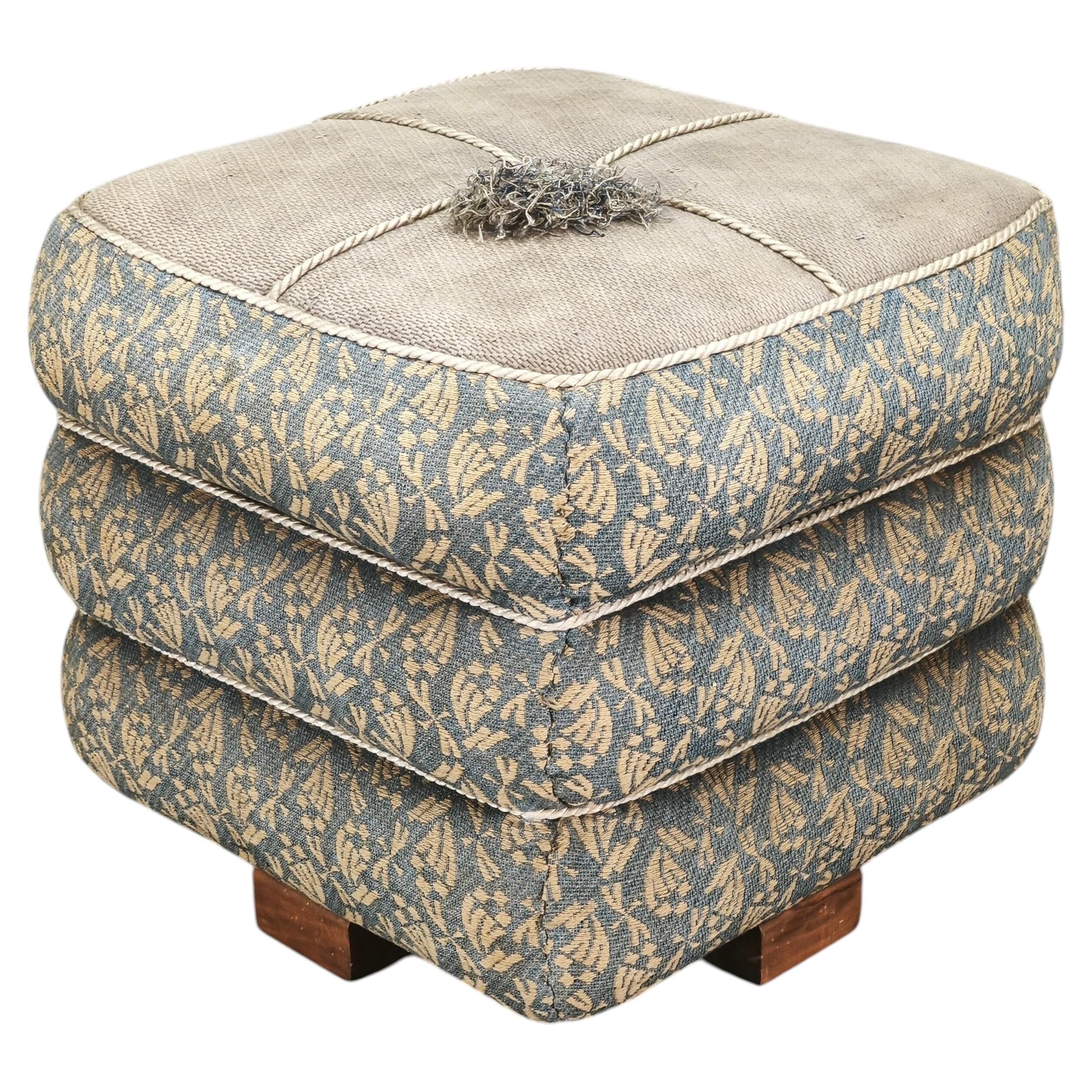 1930s Czech Art Deco Walnut Upholstered Footstool Ottoman