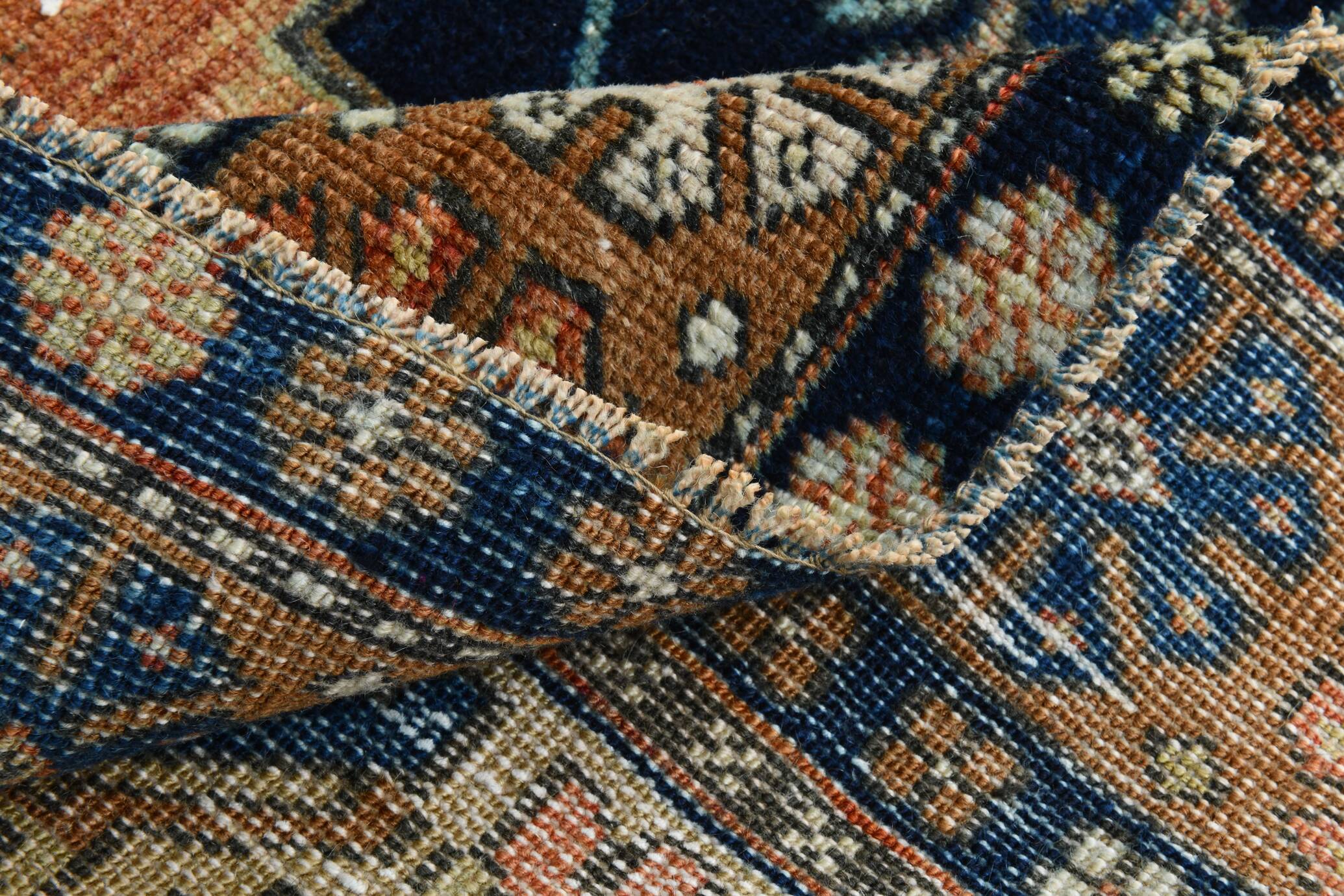 3x7 Red Navy Blue Geometric Persian Rug, 102x223Cm