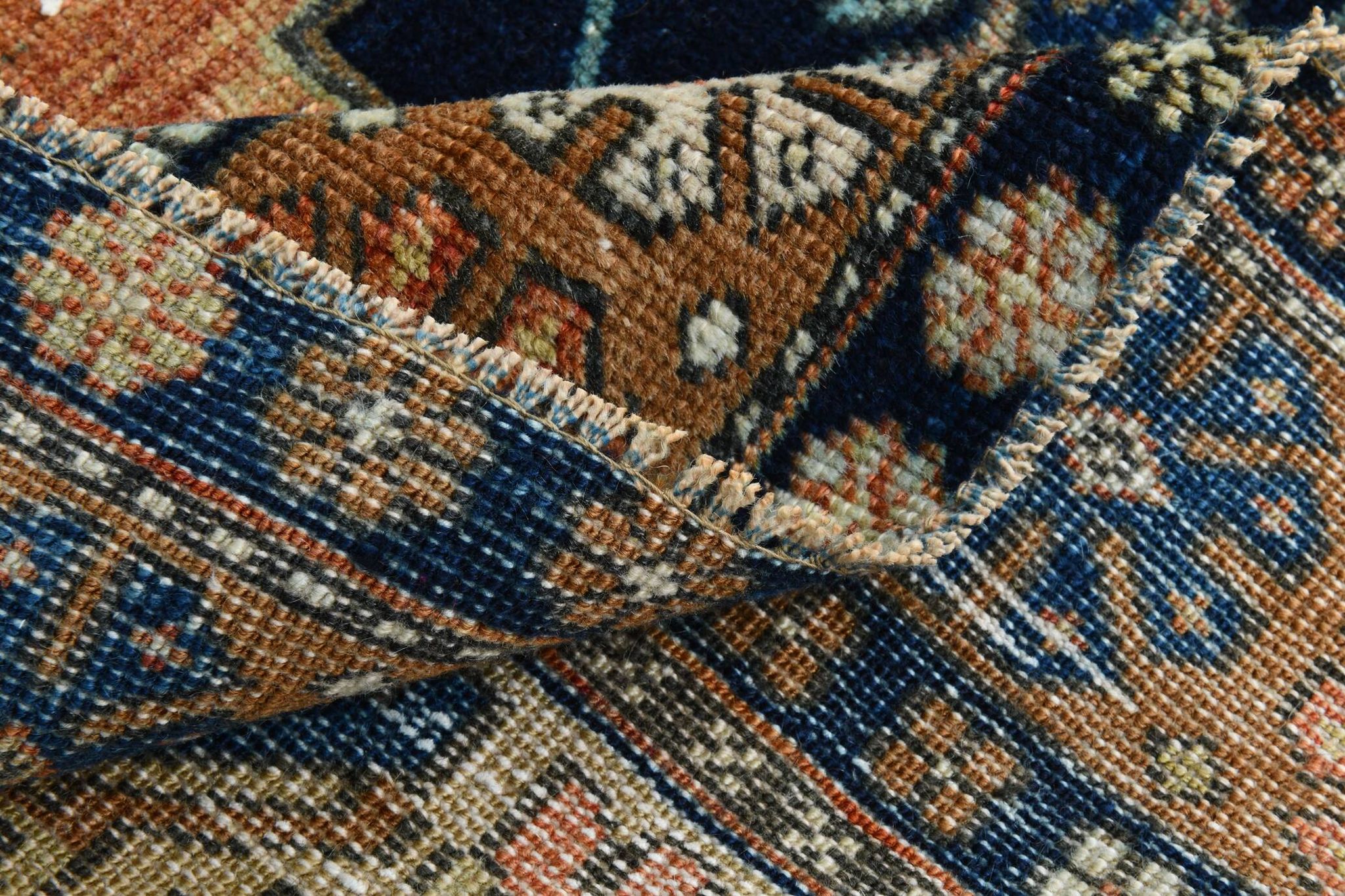 Tapis persan géométrique rouge bleu marine 3x7, 102x223 cm