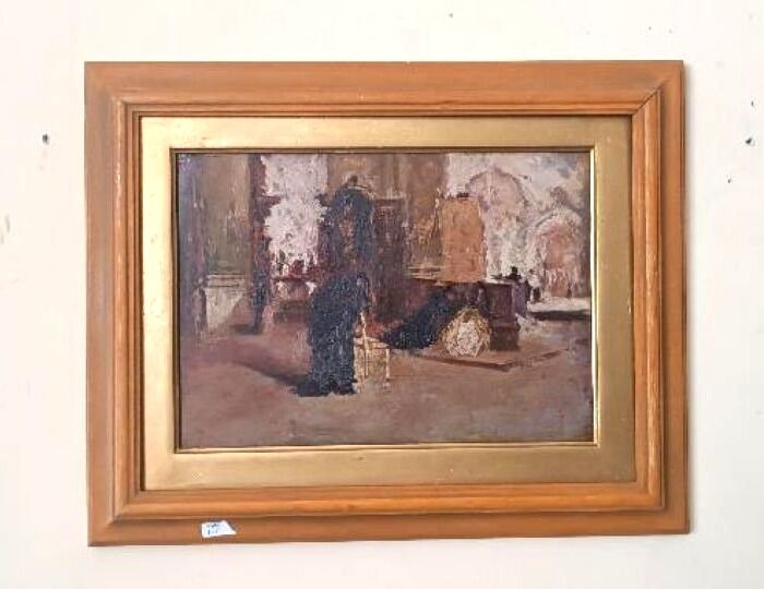 Oil on panel - early 20th century - interior of a church