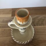 Set of two candlesticks/candle holders in orange and brown tones