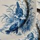 6 blue ironstone flat plates from Gien, "Birds" service, circa 1870, no. 1