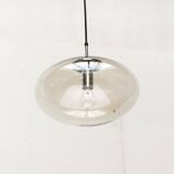 Suspended UFO-shaped glass luminaires in mid-century German Space Age style, set of 3.