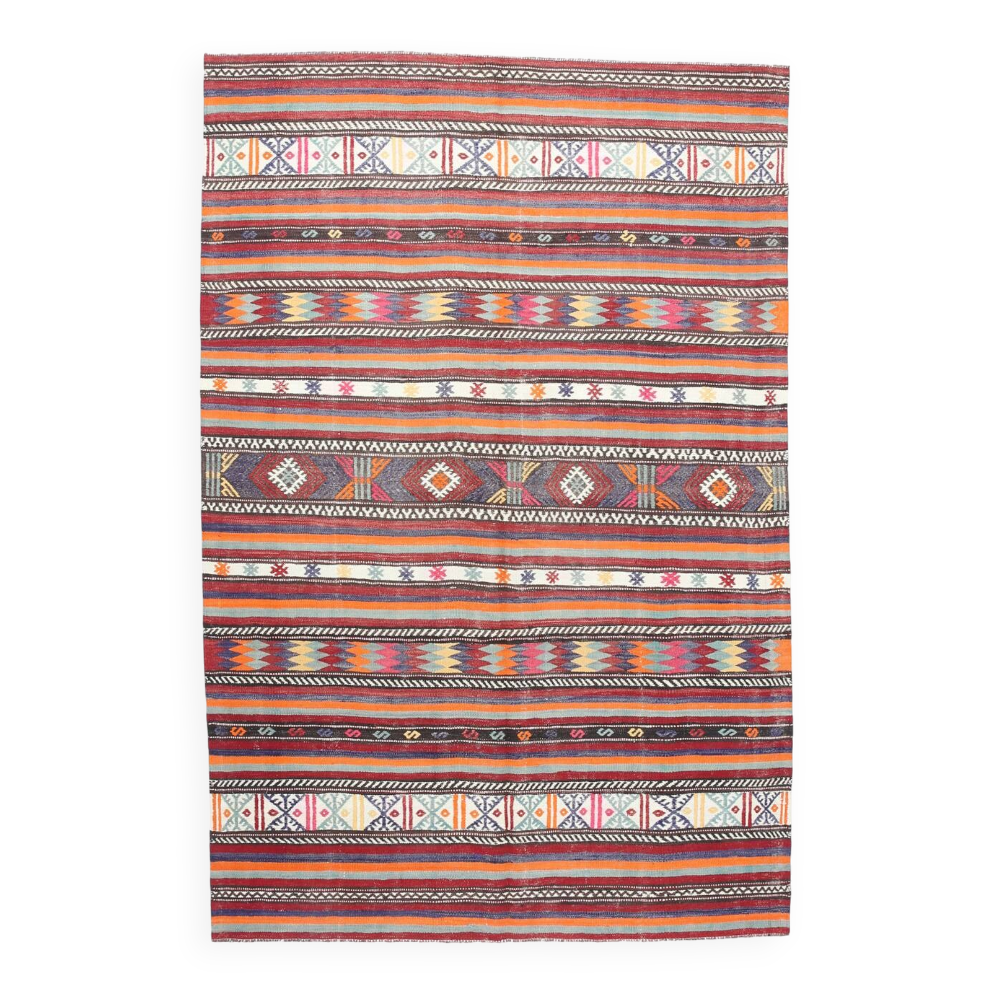 6x8 Area Kilim Rug,Turkish Wool Rug,Antique Rug,169x257 Cm