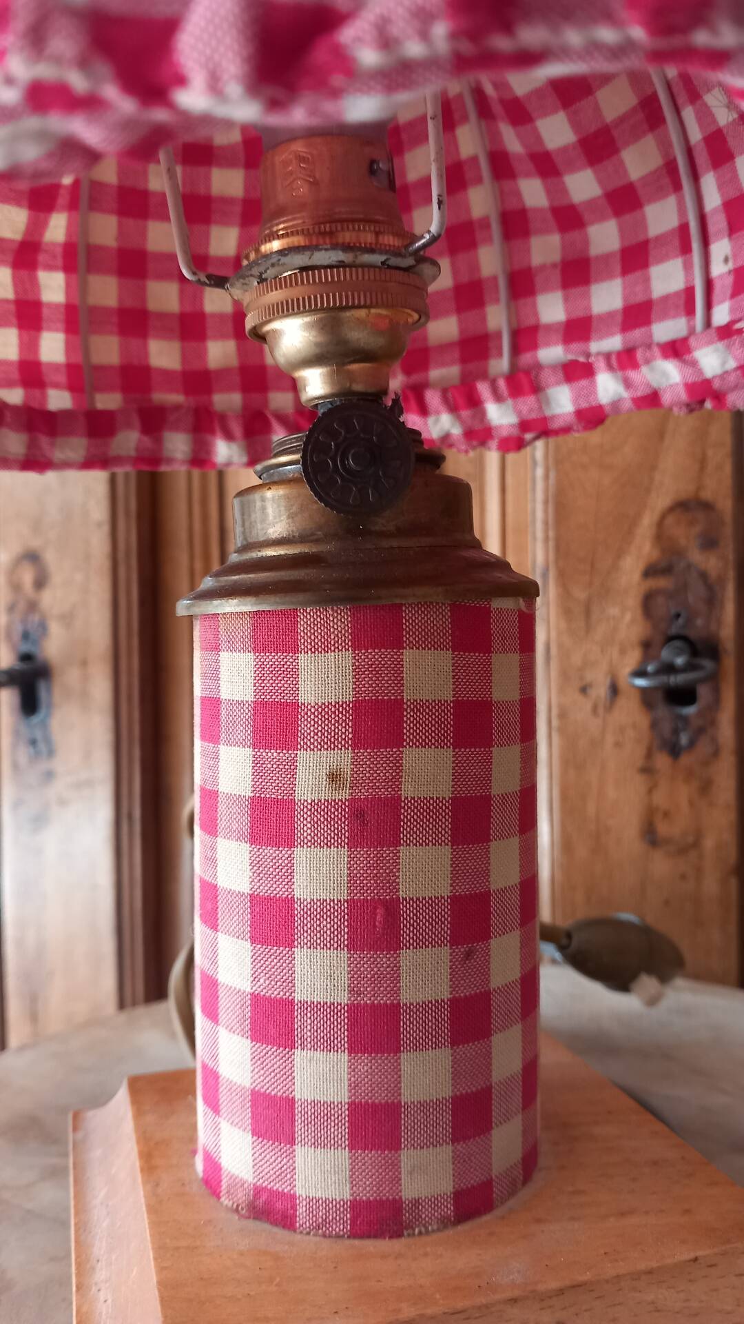 Lampe à poser rustique abat- jour vichy cottagecore