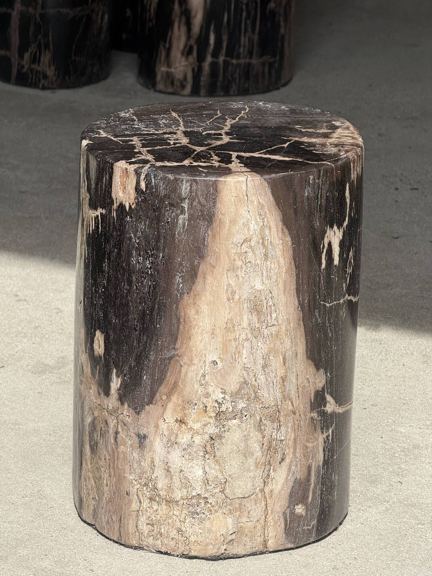 Black petrified wood side table with beige stripes, fine mesh, H35 D24 - 33