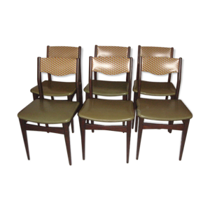 Suite de 6 chaises scandinave de 1960 skaï vert