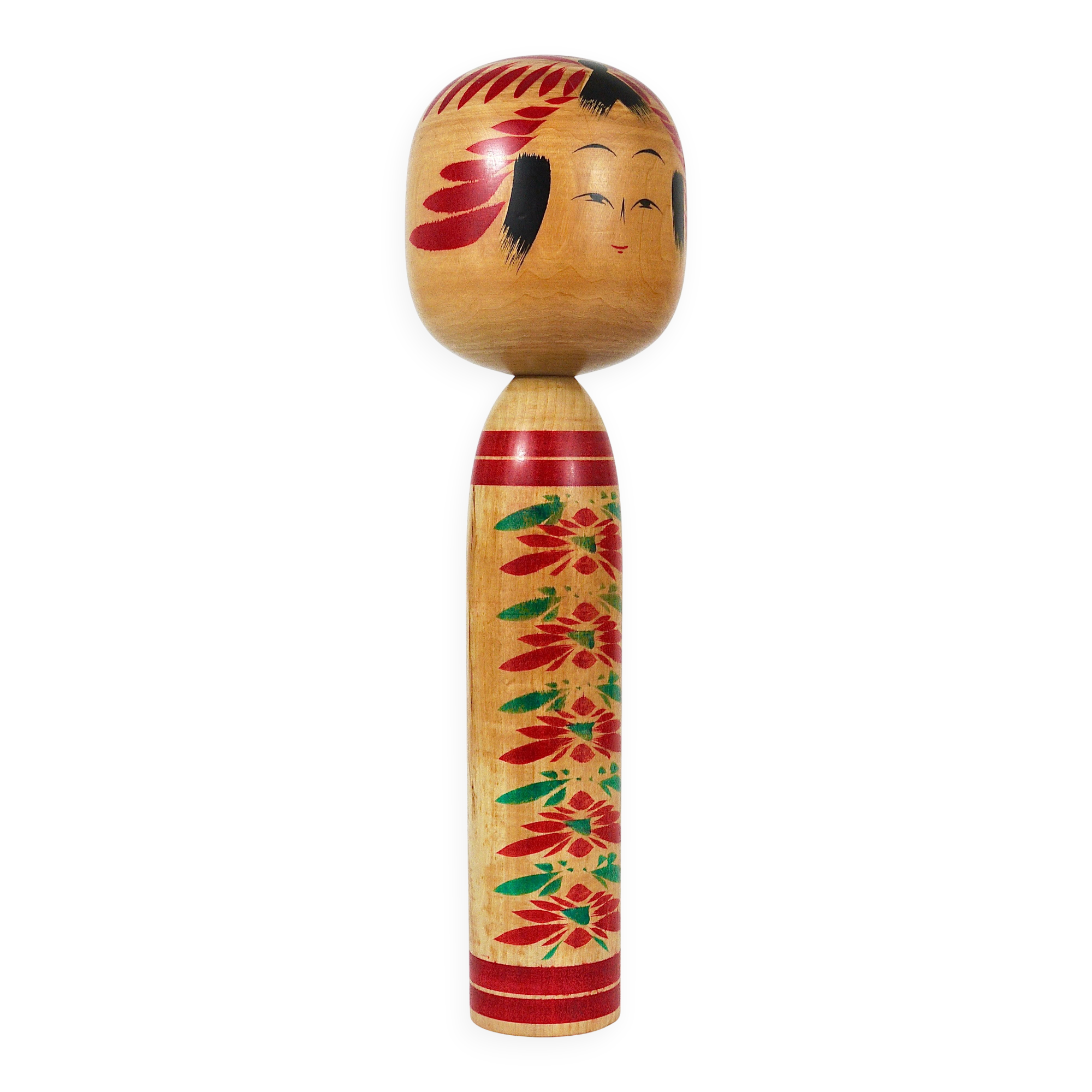 Decorative Togatta Kokeshi doll sculpture from northern Japan, hand-painted.