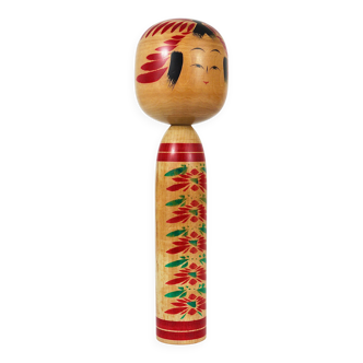 Decorative Togatta Kokeshi doll sculpture from northern Japan, hand-painted.