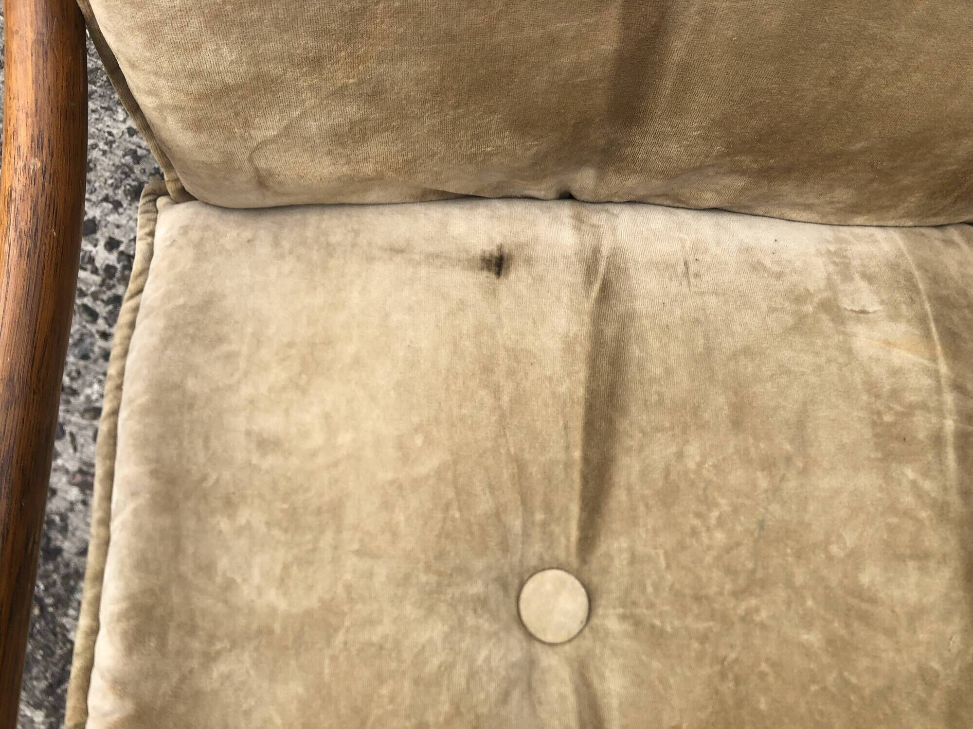 2-seater rattan sofa with vintage velvet cushions from the 70s