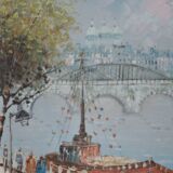 Ancien tableau Caroline Burnnet vue de Paris 1900