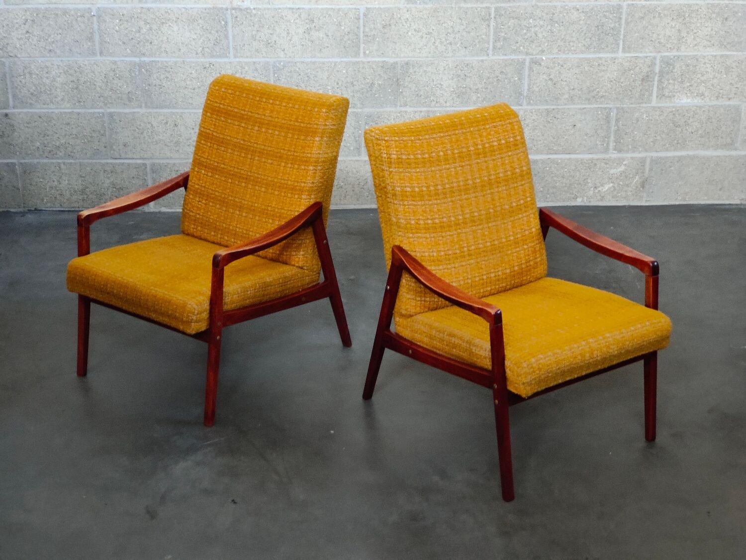 Pair of armchairs Jiri Jiroutek bouclette Yellow 1960