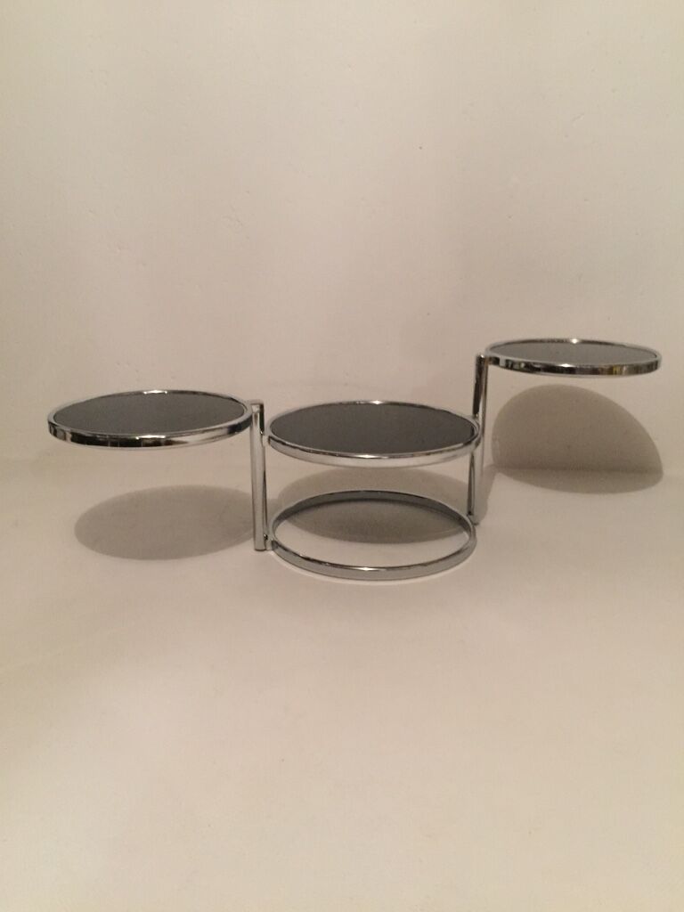 3-plate swivel coffee table in 1970s glass and chrome