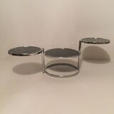3-plate swivel coffee table in 1970s glass and chrome
