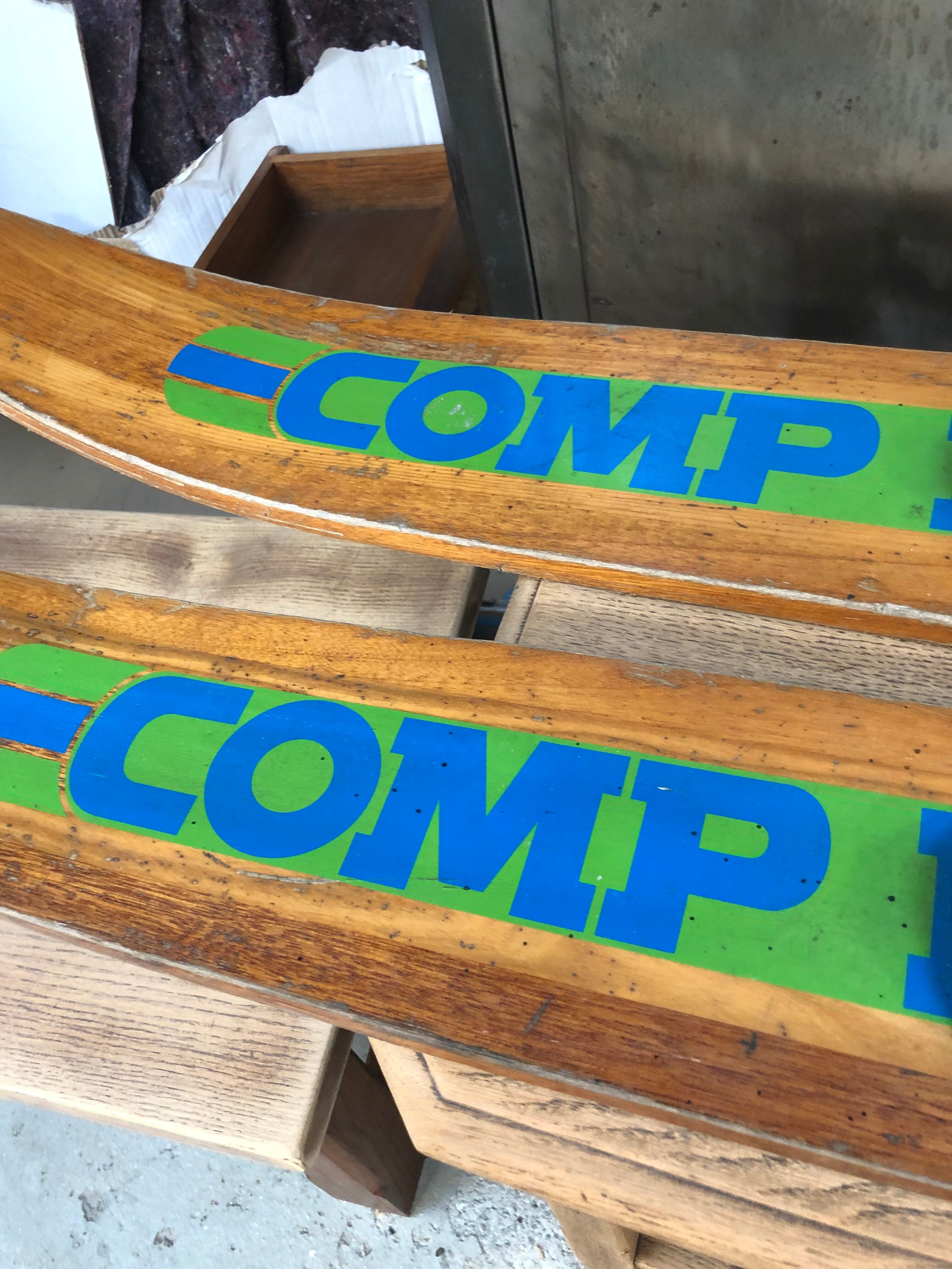 Old wooden water skis
