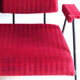 60s design sofa in metal and red velvet
