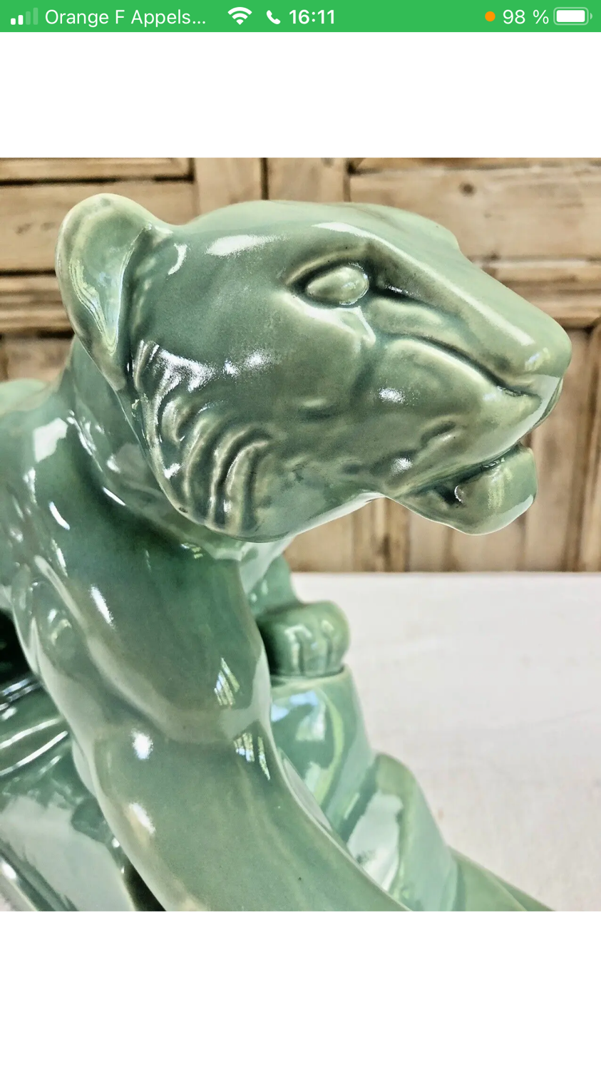 Cracked lioness sculpture art deco 1930 signed odyv