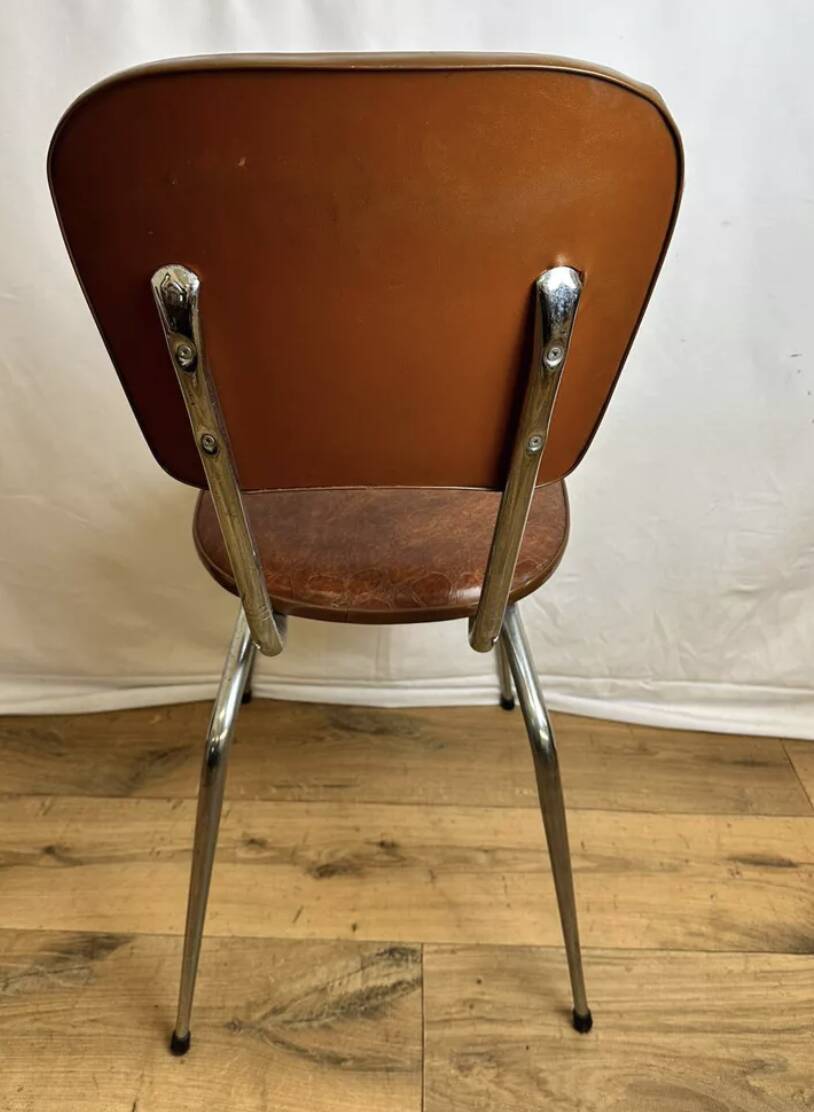 4 chairs in brown skai and chrome metal bases from the 60s
