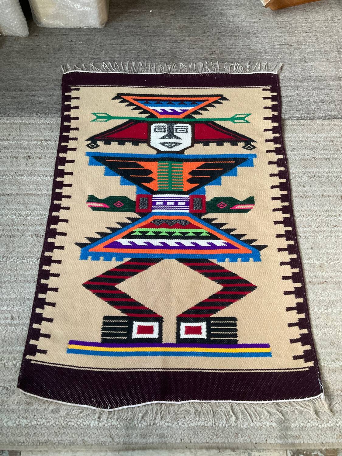 Vintage 100% woven wool rug