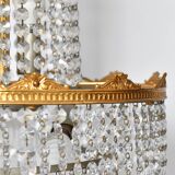 Lustre à 3 lumières en métal doré et pampilles en verre