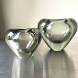 Set of 2 heart shaped Holmegaard crystal vases by Per Lutken