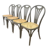 Set of 4 Vintage Gray Thonet Style Dining Chairs with Cane Seat